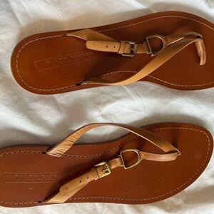 Ralph Lauren, leather flip-flops size 9 1/2 gold horse bit buckle